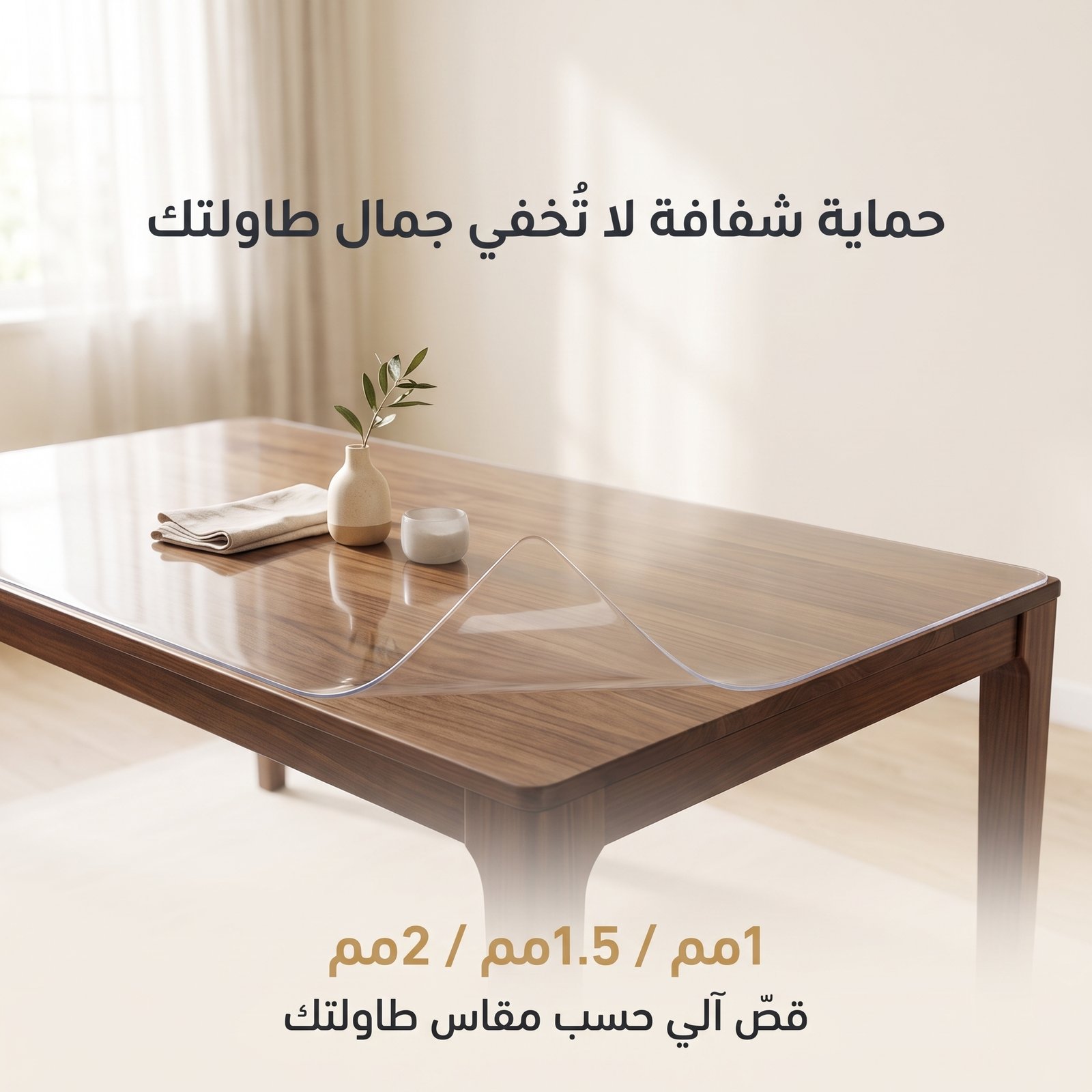 غطاء طاولة شفاف مقصوص حسب مقاس طاولتك